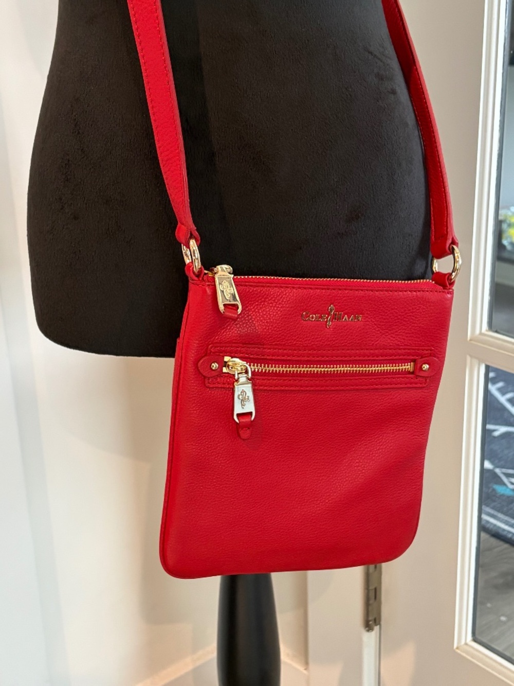 Cole Haan Crossbody Bag - Red Leather with Gold Hardware
